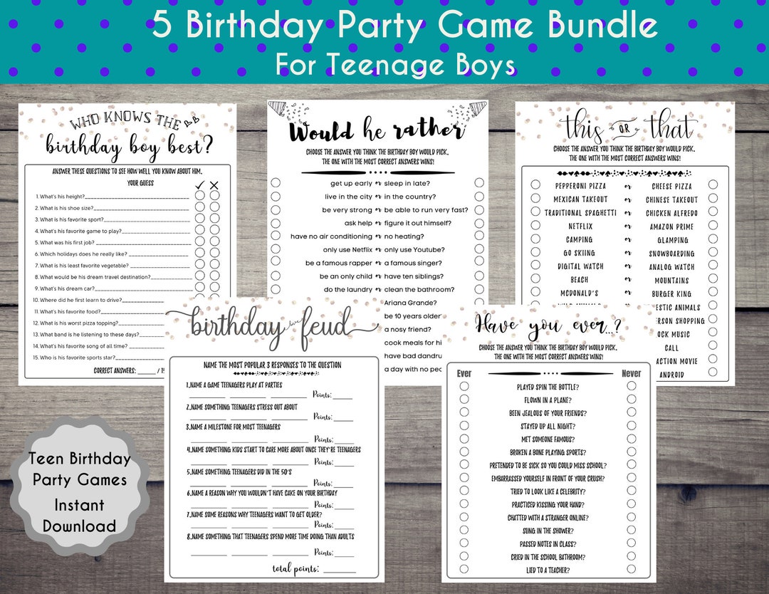 Teen Boys Birthday Game Bundle: Printable Party Games (PDF) - Etsy