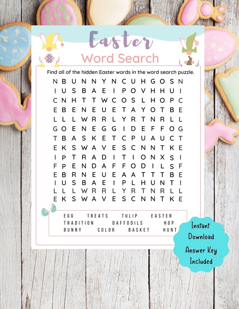 Easter Word Search Game Easter Printable Game for Kids &amp; - Etsy