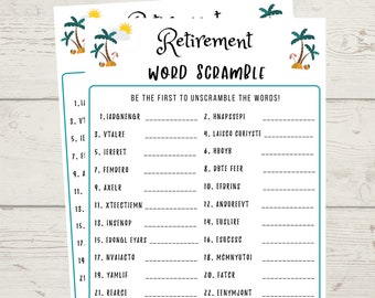 Retirement Party Word Scramble Game - 30 Game Cards & Answer Card (Gold Foil, 5x7 Inches)