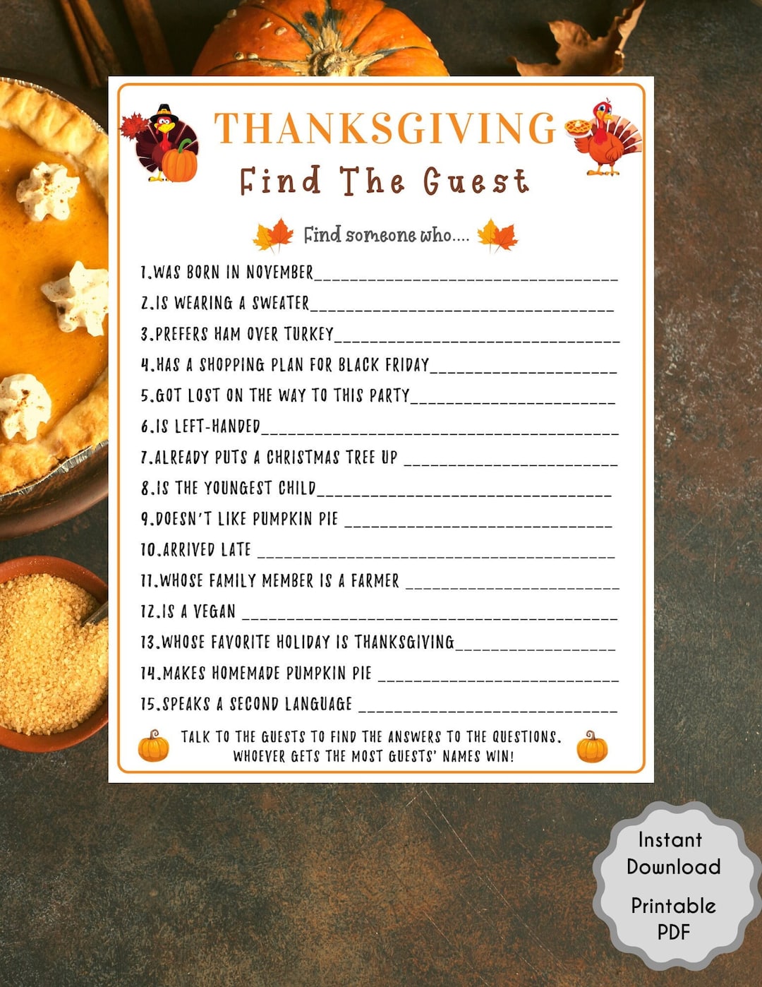 Thanksgiving dinner party favors