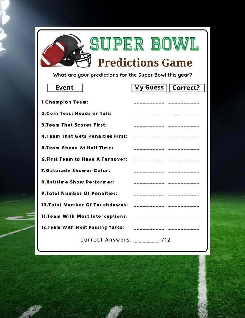 Super Bowl Predictions Game Football Quiz Super Bowl Party Etsy