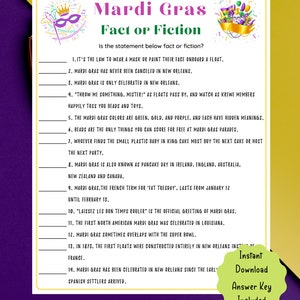 5 in 1 Mardi Gras Game Bundle Mardi Gras Printable Game for Kids & Adults Fun Mardi Gras Game Mardi Gras Trivia Game, Fat Tuesday image 3
