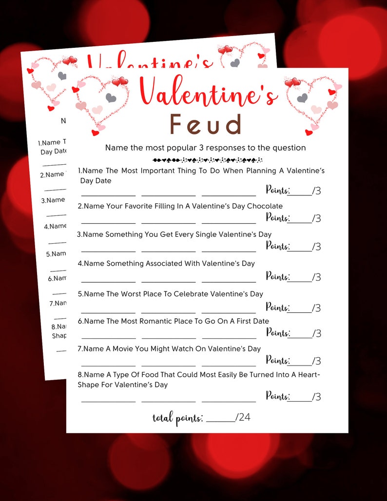 Valentine's Day Feud Game Fun Valentine's Day Feud Activity Valentines Printable Game Galentine's Game Fun Adults Party Games PDF image 4