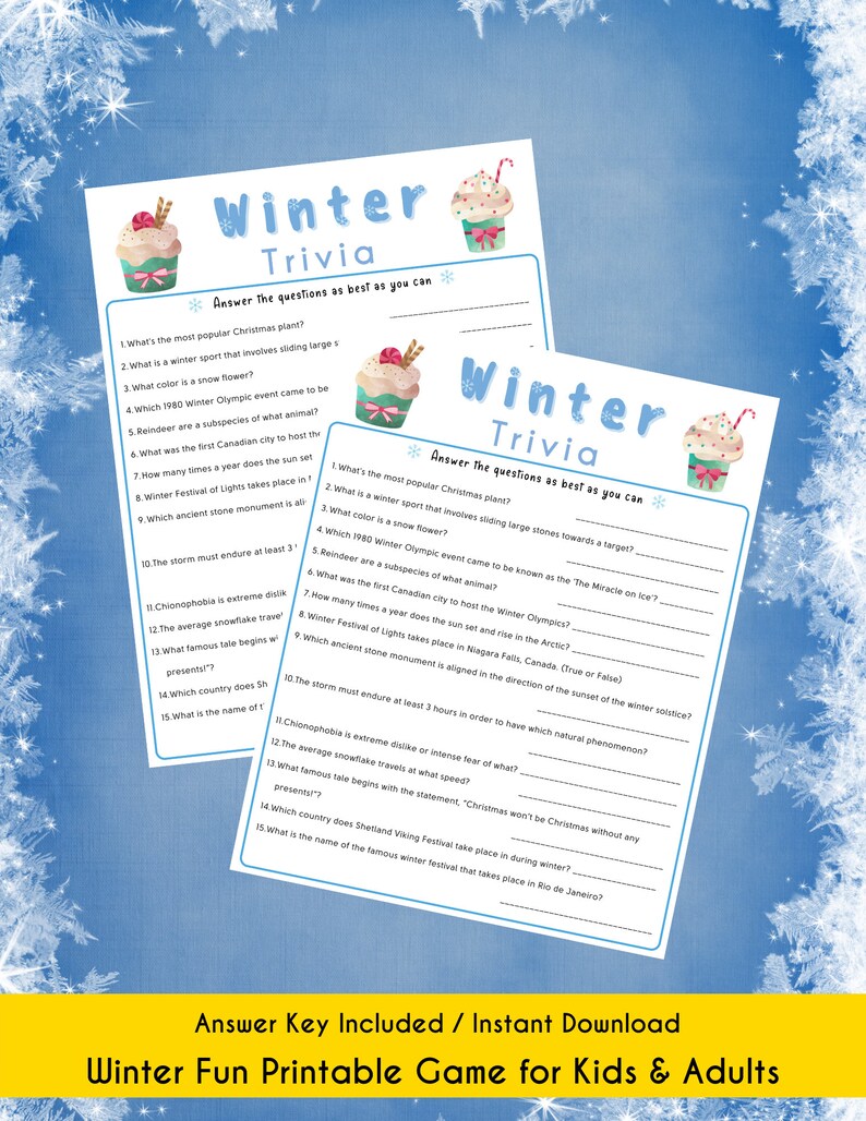 Winter Trivia Printable Game Holiday Party Game Winter - Etsy
