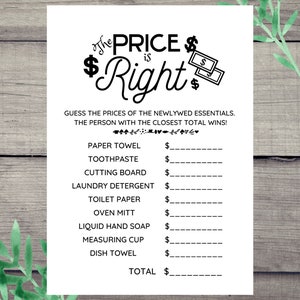 The Price is Right Bridal Shower Game, Printable Instant Download ...