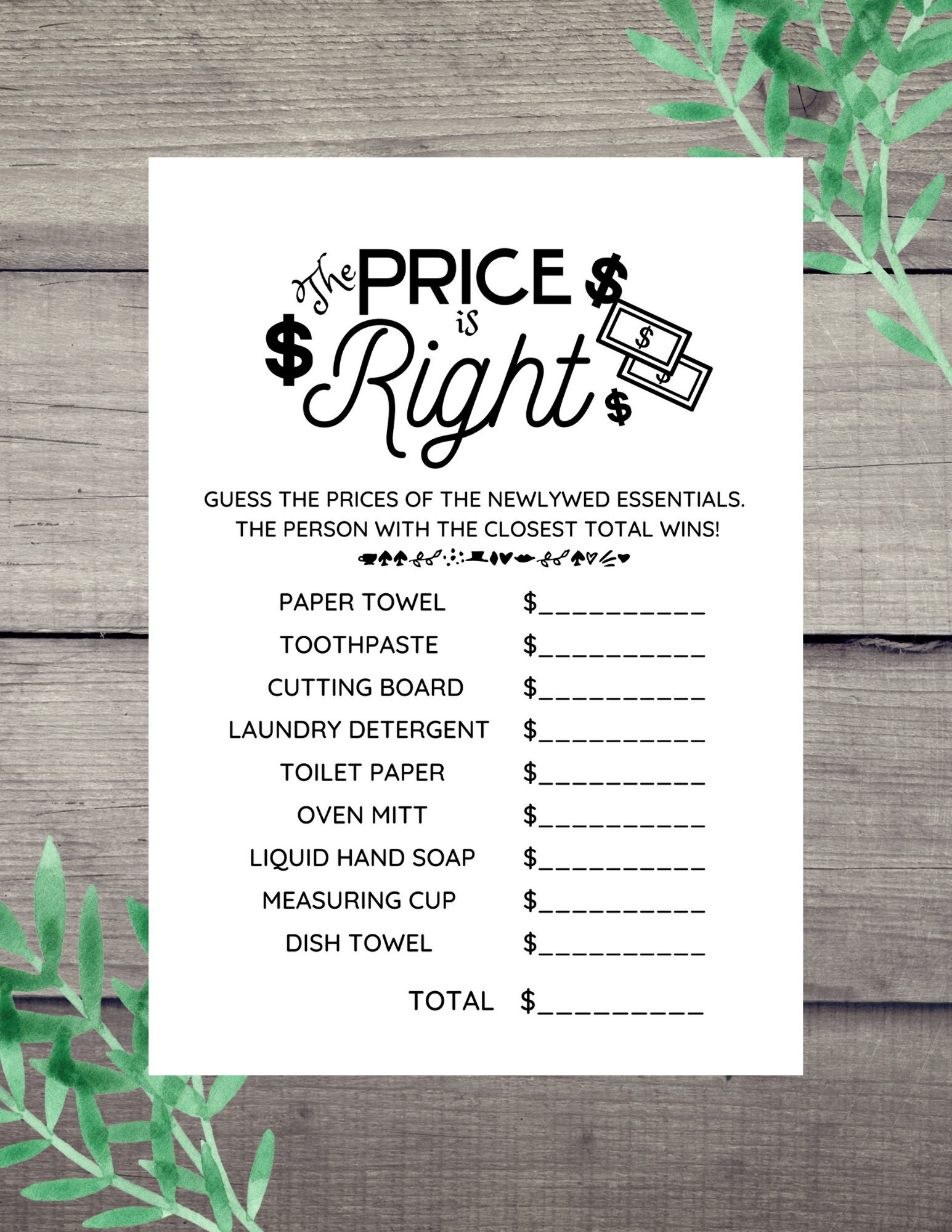 The Price is Right Bridal Shower Game Printable Instant - Etsy