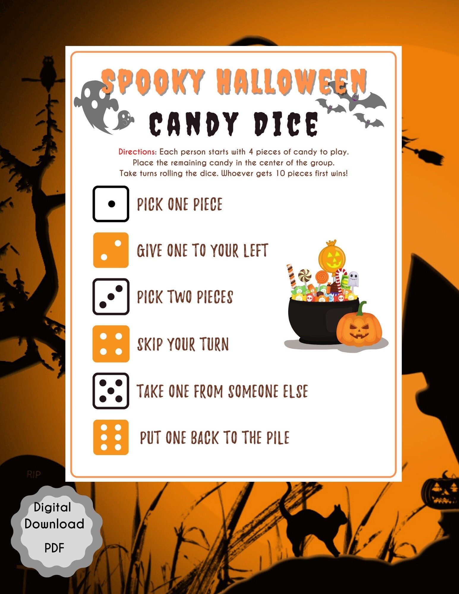 Jeu De Dés De Bonbons D'Halloween Jeux Imprimables Effrayants D.