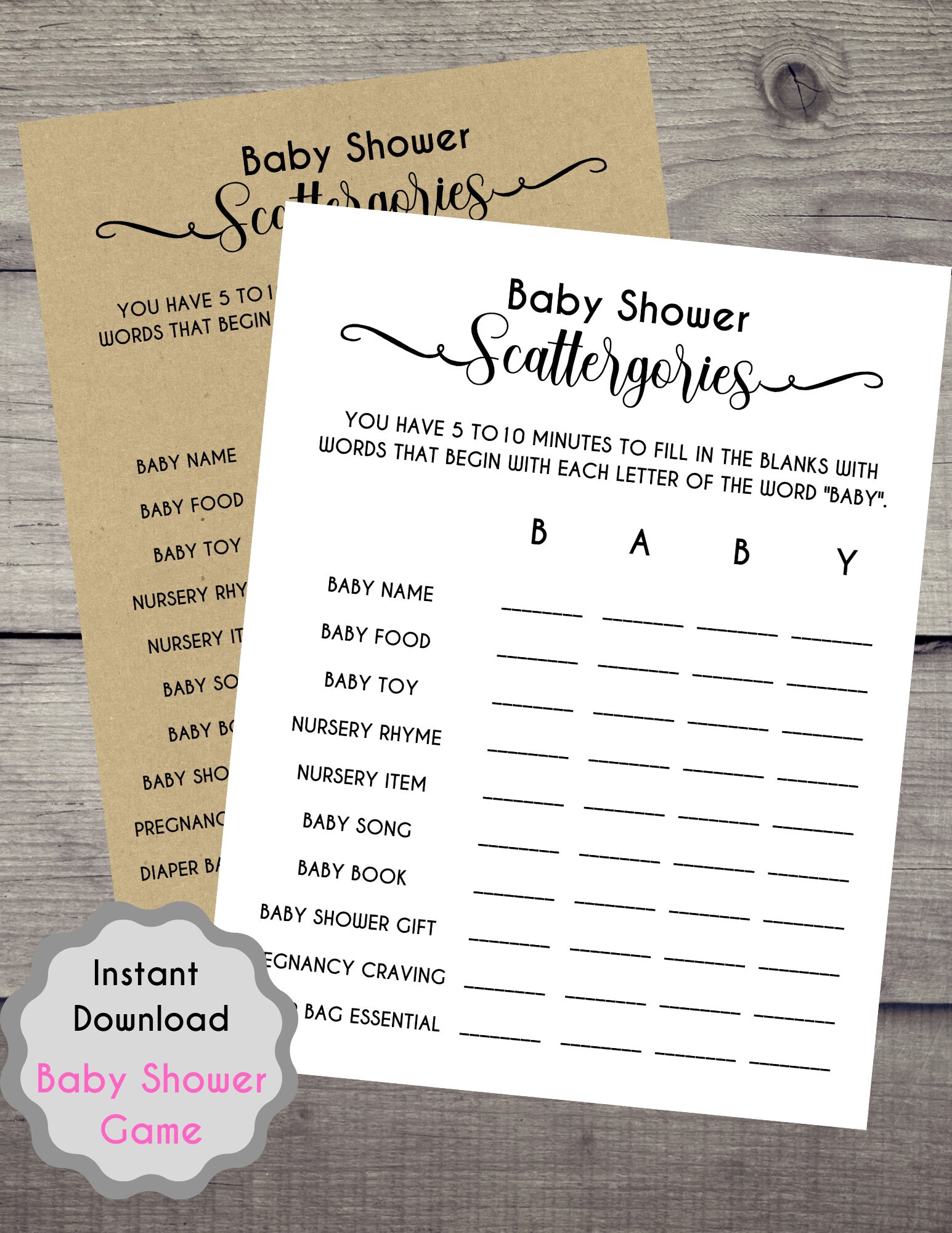 Baby Shower Scattergories Game Baby Shower Printables Baby Etsy