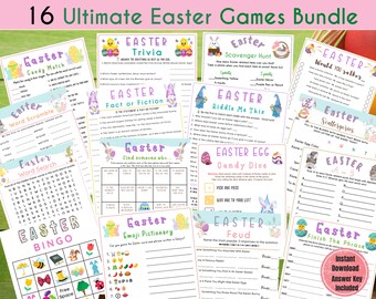 16 Ultimate Easter Printable Game Bundle | Fun Easter Party Game | Easter Trivia Quiz for Kids & Adults | Easter Activities l Easter Sunday