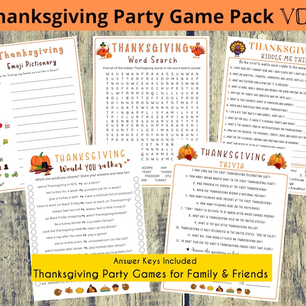 5 Thanksgiving Game Bundle Vol.1, Thanksgiving  Printable Games, Thanksgiving, Thanksgiving Game Kids & Adults, Friendsgiving, Holiday Games