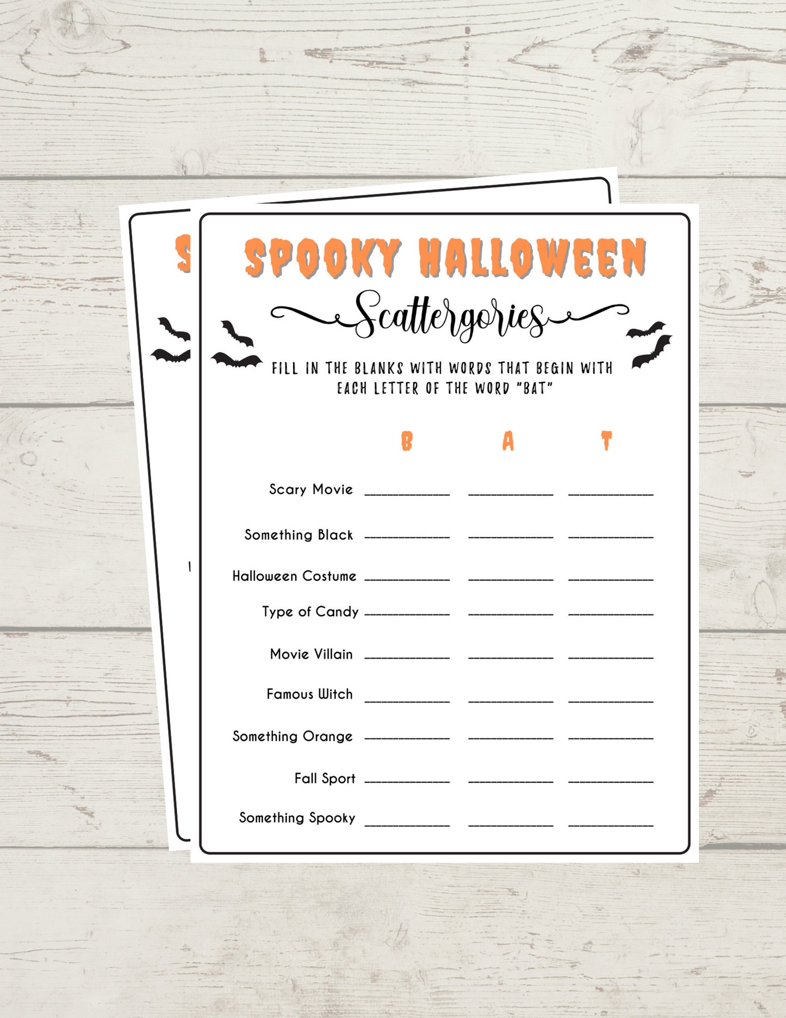 Halloween Scattergories Game Spooky Halloween Printable Game PDF Scary