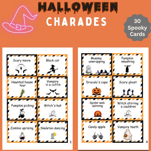 Halloween Charades Game Printable Fun Halloween Game Etsy