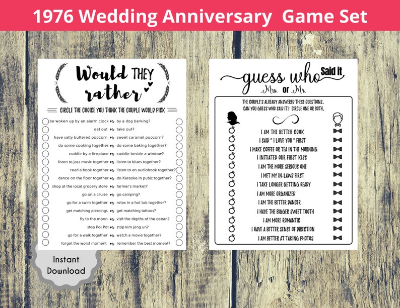 Party Favors Games Party Supplies Wedding Trivia 1976 45th Wedding Anniversary Party Games Married In 1976 45 Years Marriage Party 45th Anniversary Saphire Anniversary