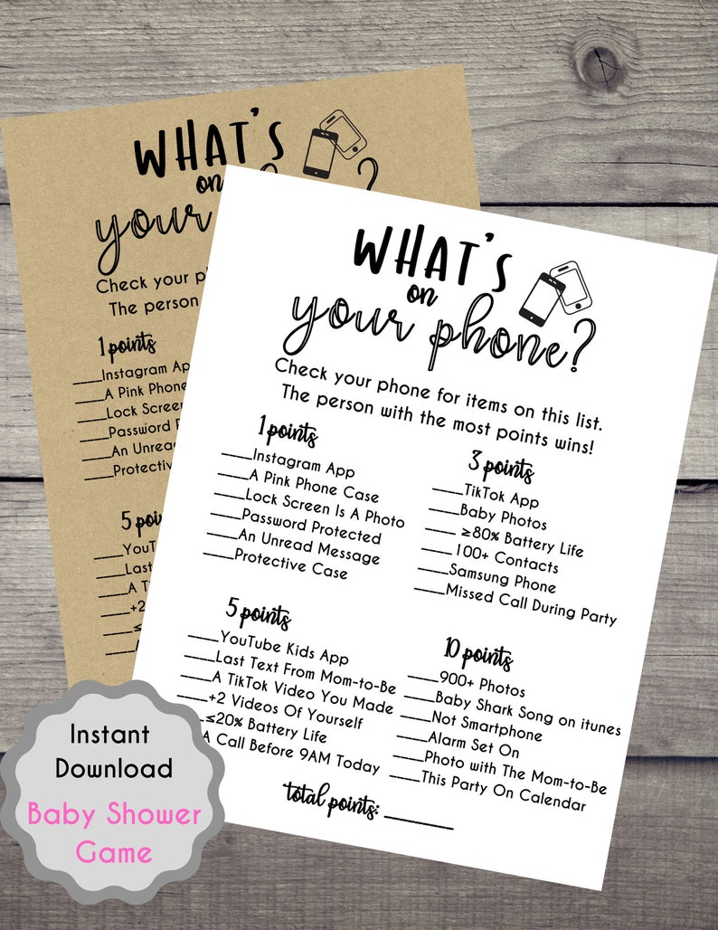 Baby Shower What's On Your Phone Game, Baby Shower, Printables, Baby Shower Activity, Fun game, Baby Shower, Rustic White,Instant Download image 5