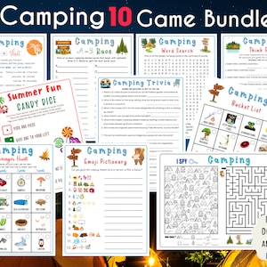 10 in 1 Camping Game Bundle | Fun Printable Camping Words | Campsite Game | Camping Activity Adult & Kid | RV Road Trip Activity Summer Camp