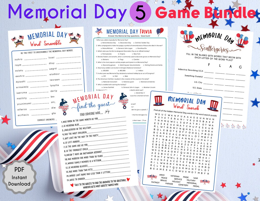 Memorial Day Trivia Game Bundle for Kids & Adults  Memorial