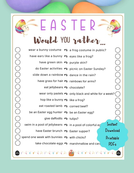 Easter Would You Rather Game Easter Printable Game for Kids Etsy