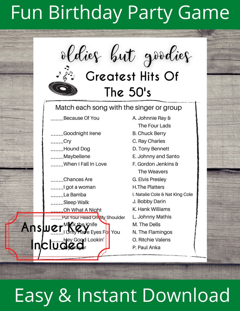 70th Birthday Party Games, Oldies but Goodies Greatest Songs of the 50