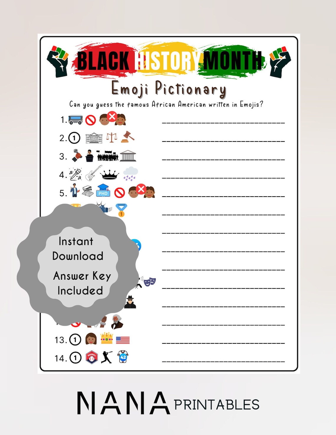 Black History Month Emoji Pictionary Game Fun Educational Etsy