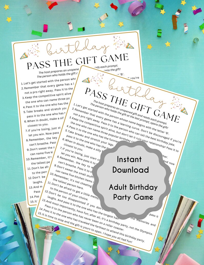 Birthday Pass the Gift Game Birthday Party Game Family & Adult Birthday