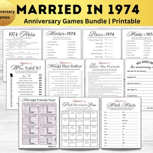 51周年記念ゲーム：1974年に結婚した人々に関するクイズ、ビンゴ（印刷可能）