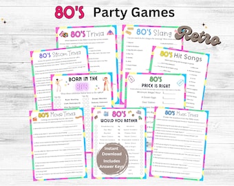 Jeux de société des années 80 : anecdotes sur la musique, les films et l'argot (à imprimer), activité de fête pour adultes