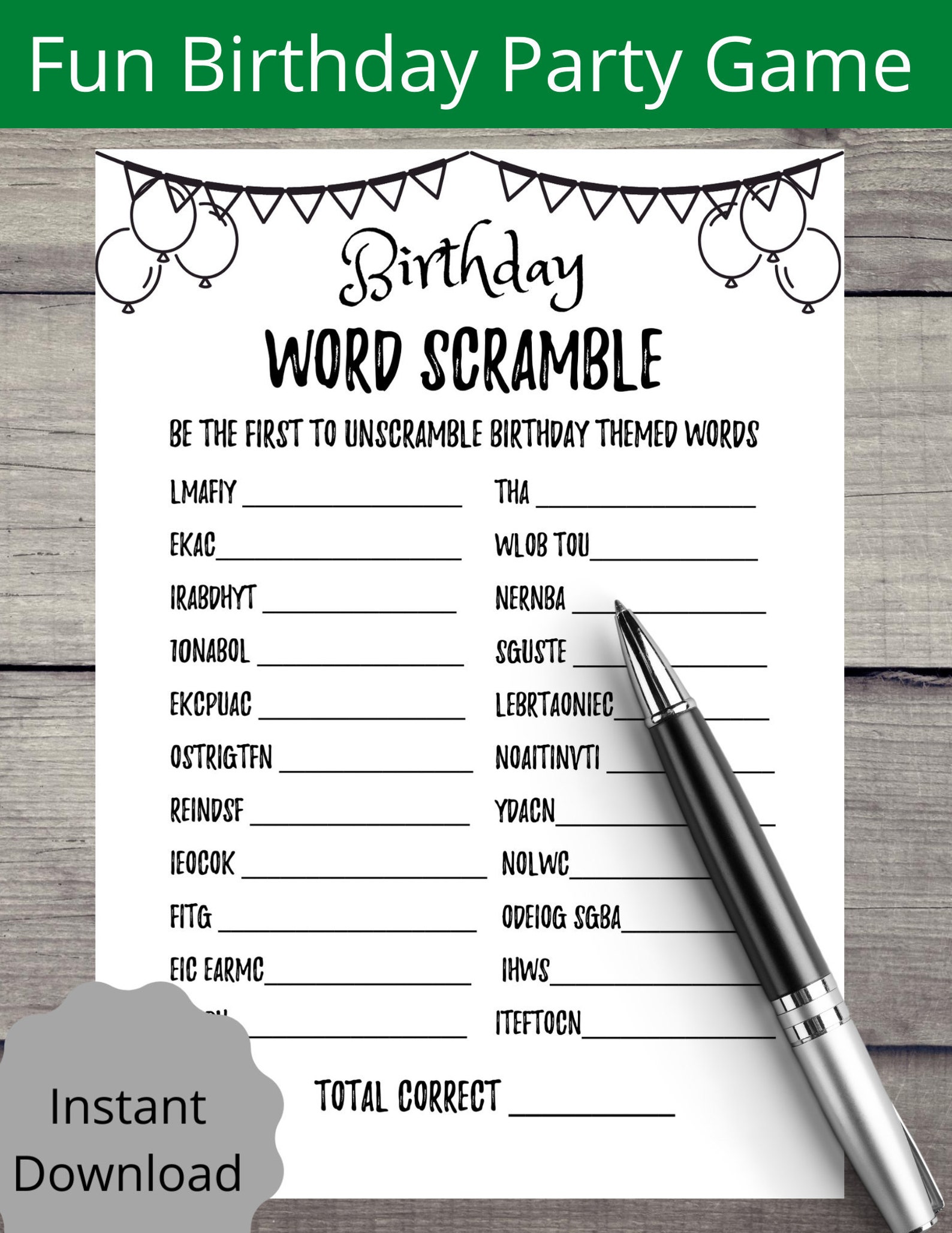 Adult Birthday Party Games Birthday Word Scramble Games Etsy