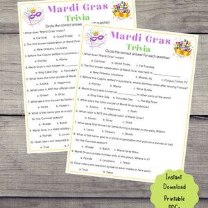 Mardi Gras Trivia Game Mardi Gras Printable Game for Kids & Adults Fun Mardi Gras Party Game Mardi Gras Activities l Virtual Game image 2