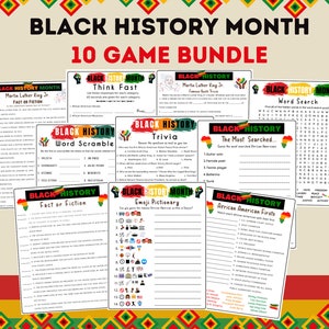 10 in 1 Black History Month Game Bundle, Fun Educational Game Kids, Black History Month, African American History Trivia, Instant Download