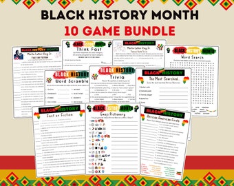 10 in 1 Black History Month Game Bundle, Fun Educational Game Kids, Black History Month, African American History Trivia, Instant Download