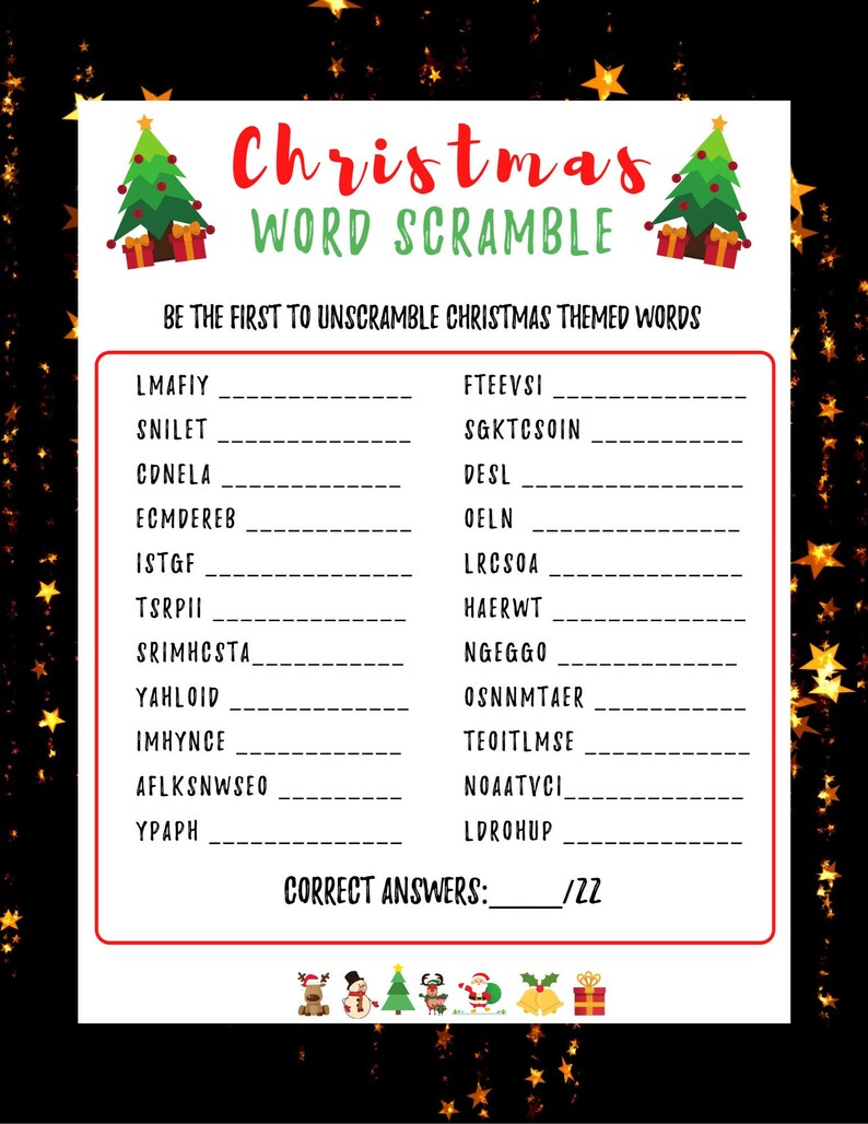 Christmas Word Scramble Game, Holiday Party Game, Christmas Printable Game, Christmas Party Game 