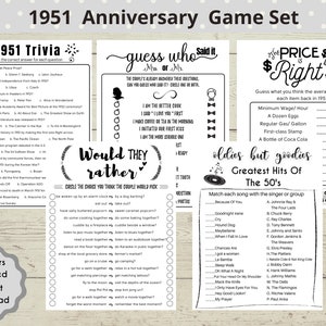 1951 71rd Wedding Anniversary Party Games Printable, 73rd Anniversary, Married in 1951, Wedding Anniversary Trivia quiz, 73Years Marriage