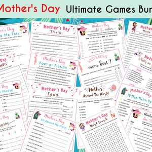 16 in 1 Muttertag Spiel Bundle | Muttertagsspiel für Kinder & Erwachsene | Familienaktivitäten | Mama l PDF Printable | Muttertagsparty Quiz