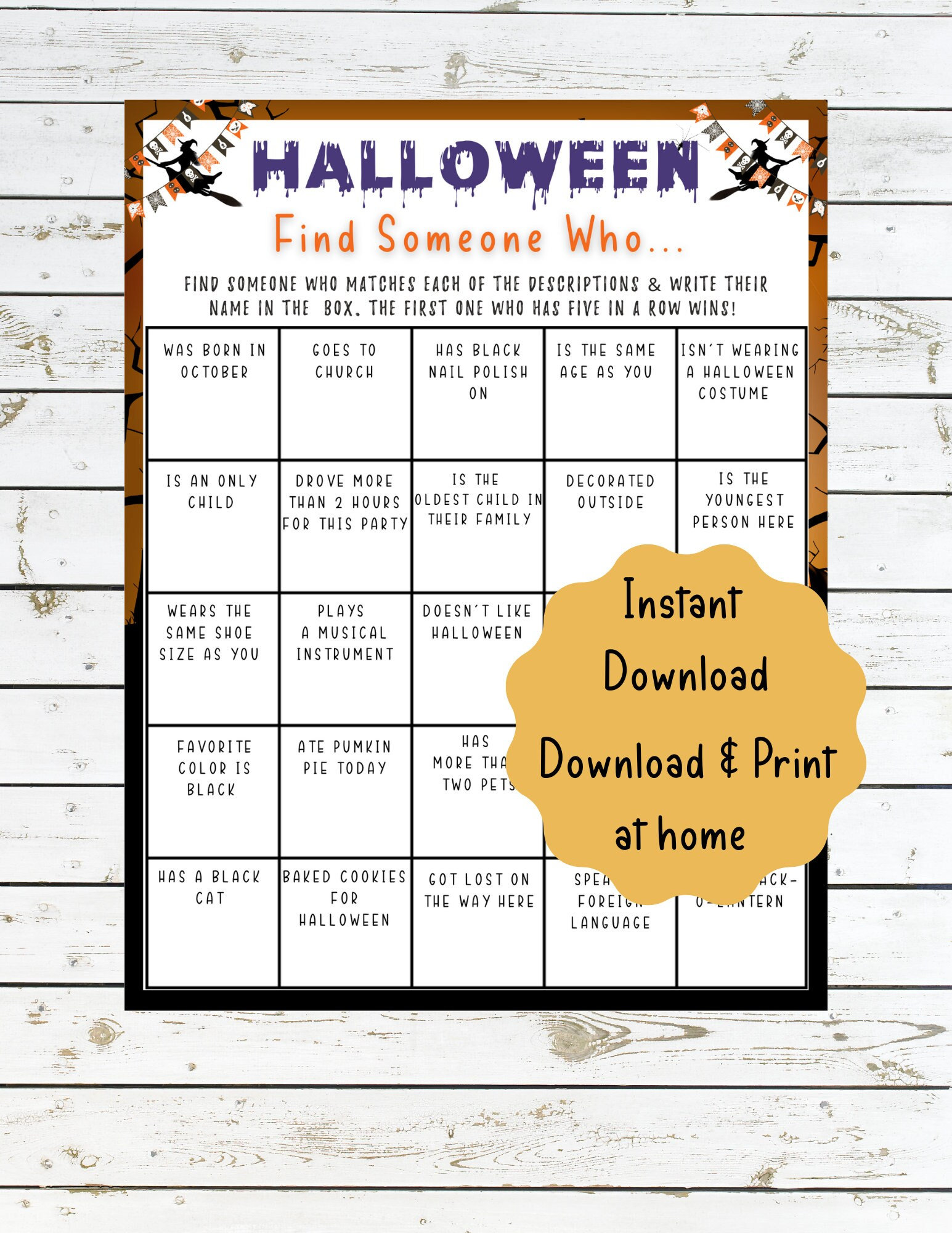 Halloween Find Someone Who Printable Game Scary Witch Spooky Halloween ...