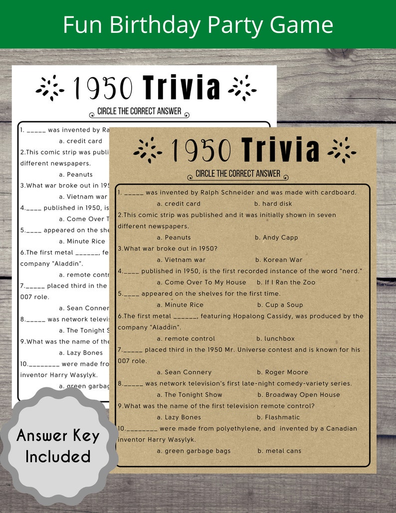 1950 74thbirthday Printable Games Bundle, 74th Party Games, 74th ...