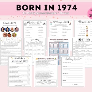 Born in 1974 Birthday Games Bundle 51st Birthday Party games 1974 Trivia Fun Printable DIGITAL Minimalist Party Game for Her Him Men Woman