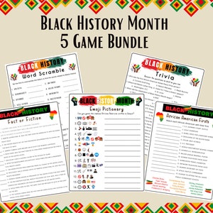 5 in 1 Black History Month Game Bundle, Fun Educational Game Kids, Black History Month, African American History Trivia, Instant Download