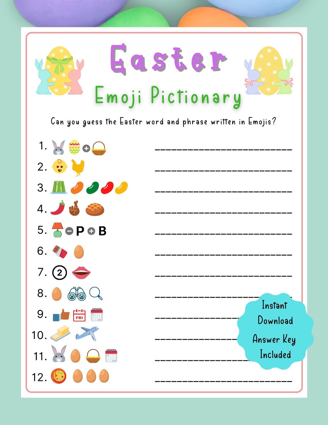 Easter Emoji Pictionary Game Easter Printable Game for Kids & Adults