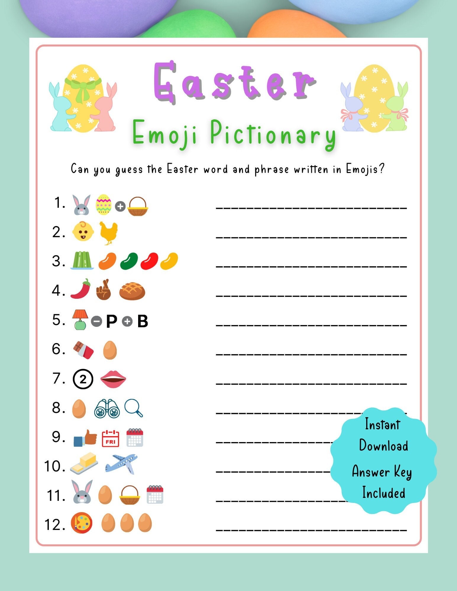 Easter Emoji Pictionary Game Easter Printable Game for Kids & Adults