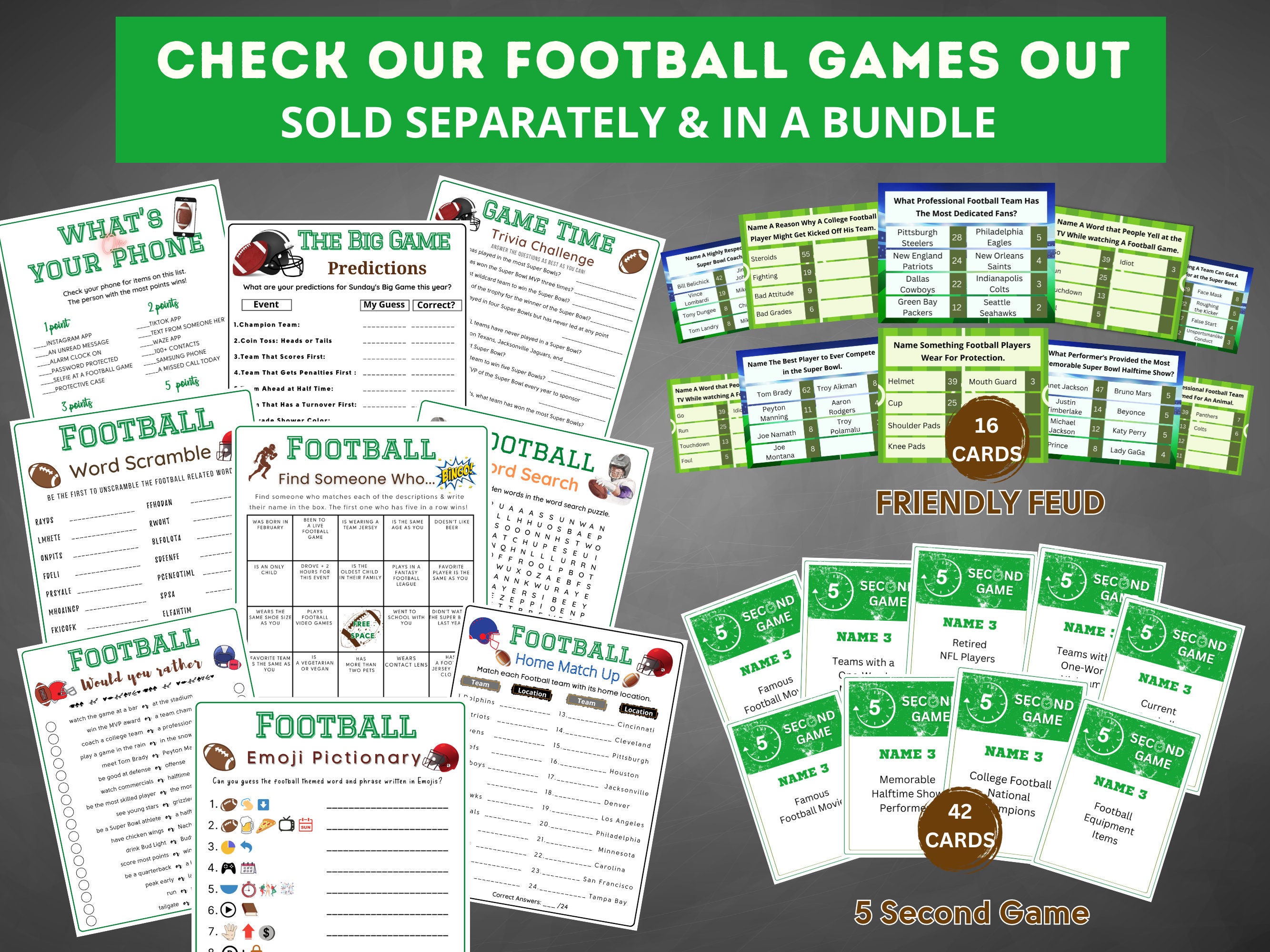 Football Emoji Pictionary Game, 2024 Superbowl Printable Game, Super