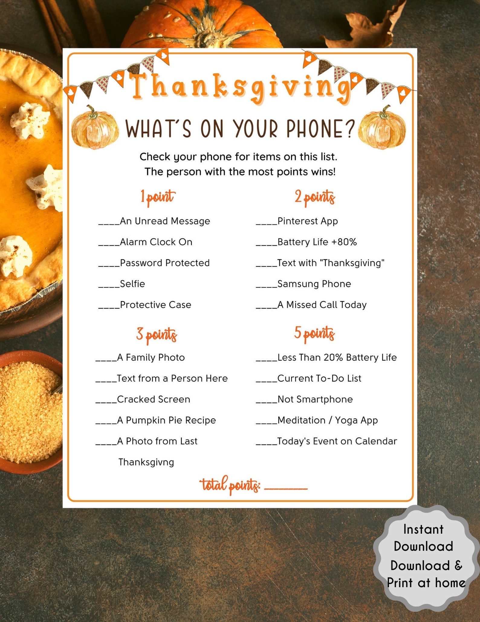 Thanksgiving Game Printable Thanksgiving Party Game for Kids Adults ...