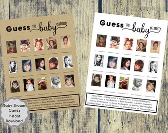 Guess The Baby Celebrity Baby Shower Game, Printable, Baby Shower Trivia, Fun Activities, Brunch Games, Rustic+White, Instant Download