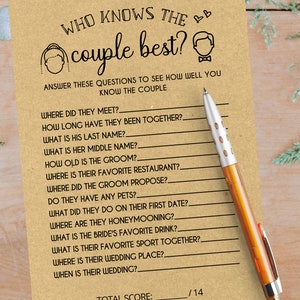 Who Knows The Couple Best Bridal Shower Game, Printable, download, Bride & Groom Party, Fun Activities, Brunch Games, Rustic White, PDF image 3