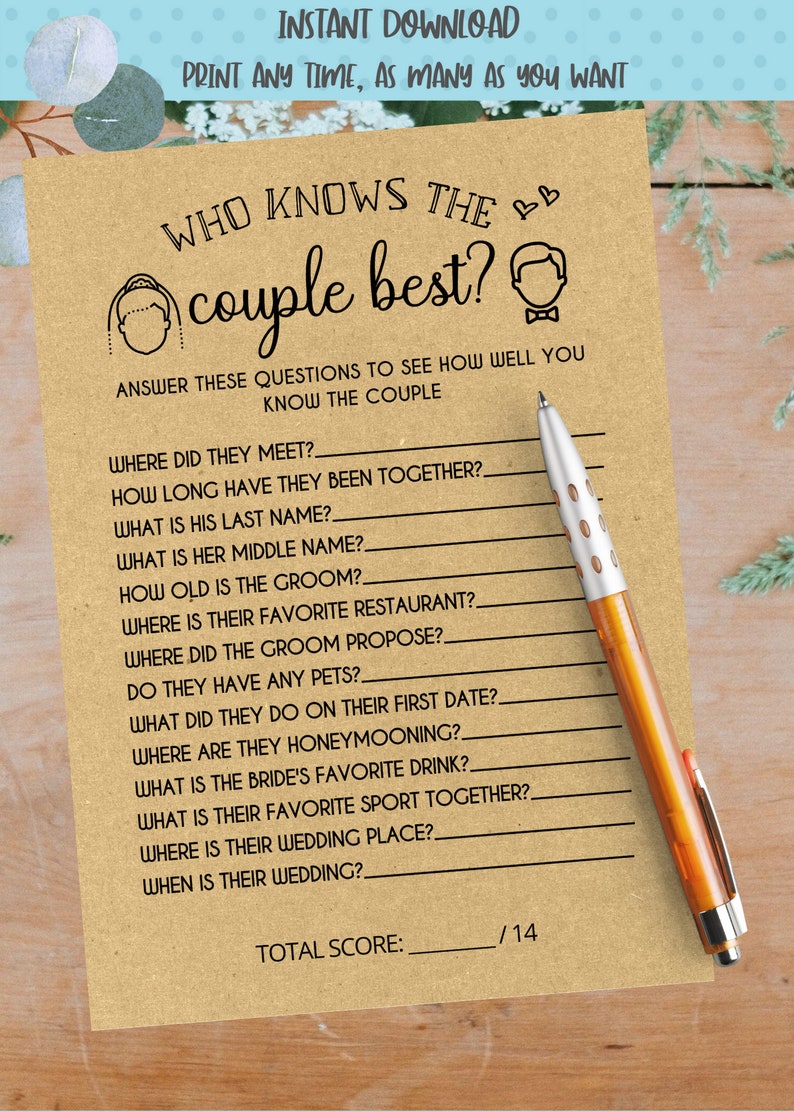 Who Knows The Couple Best Bridal Shower Game, Printable, download, Bride & Groom Party, Fun Activities, Brunch Games, Rustic White, PDF image 3