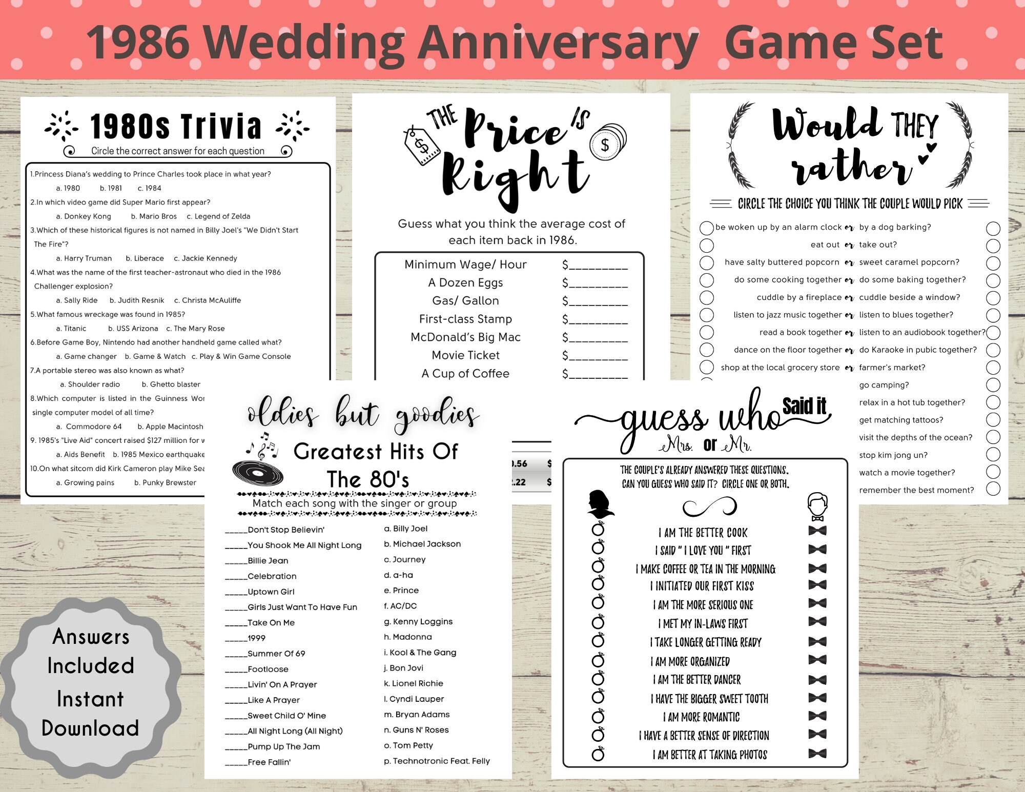 1986 35th Wedding Anniversary Party Games 35th Anniversary Etsy