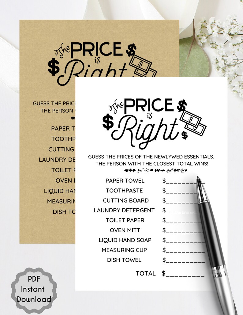 The Price is Right Bridal Shower Game Printable Instant - Etsy