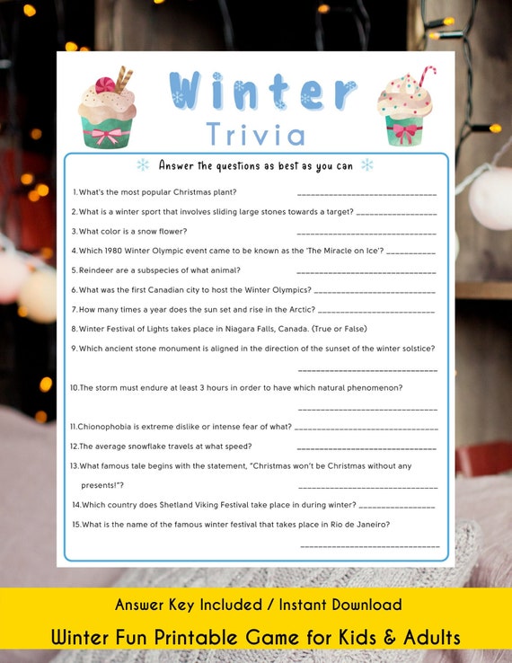 Winter Trivia Printable Game Holiday Party Game Winter Etsy