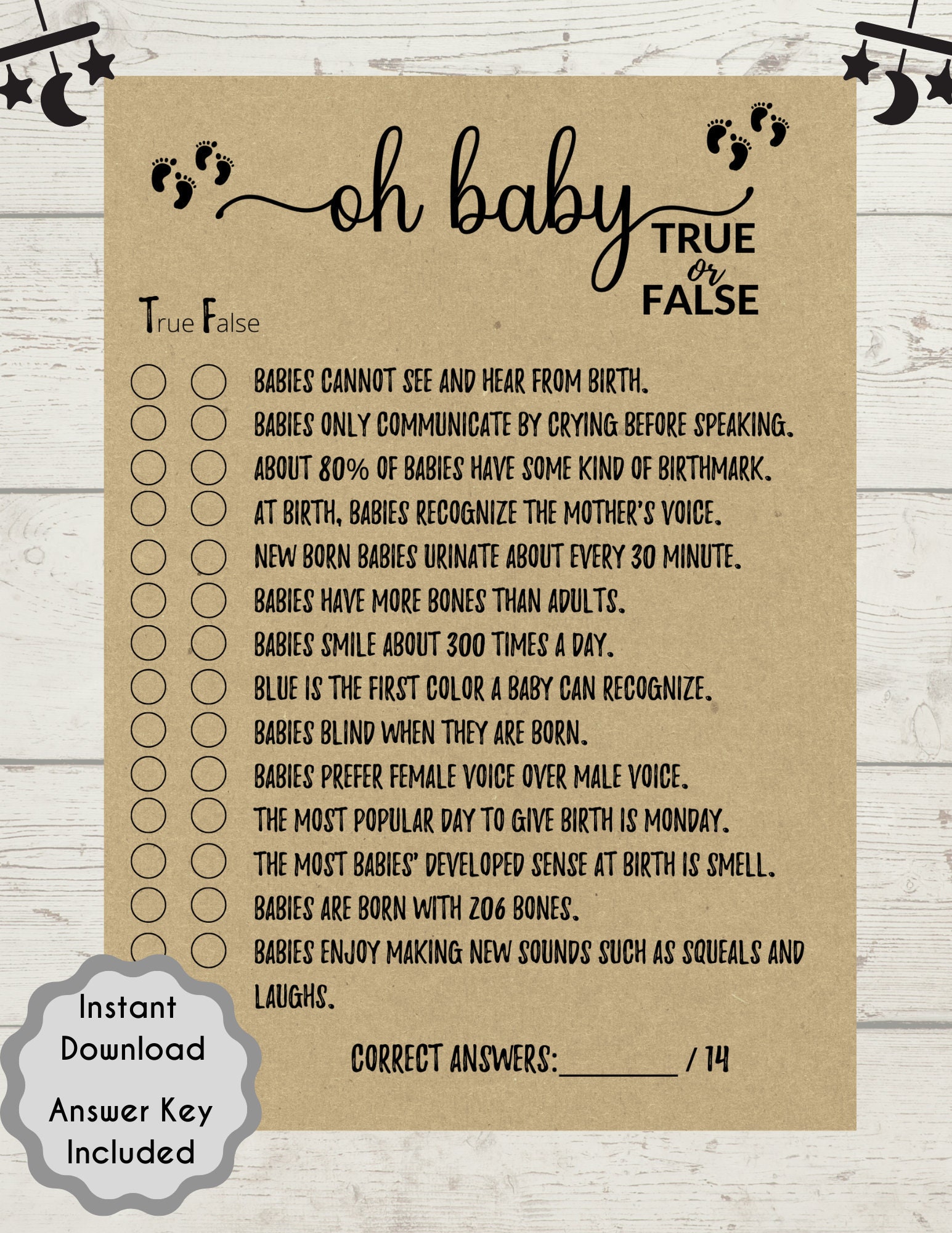 Baby Shower Oh Baby True or False Game, Printables, Baby Shower Games