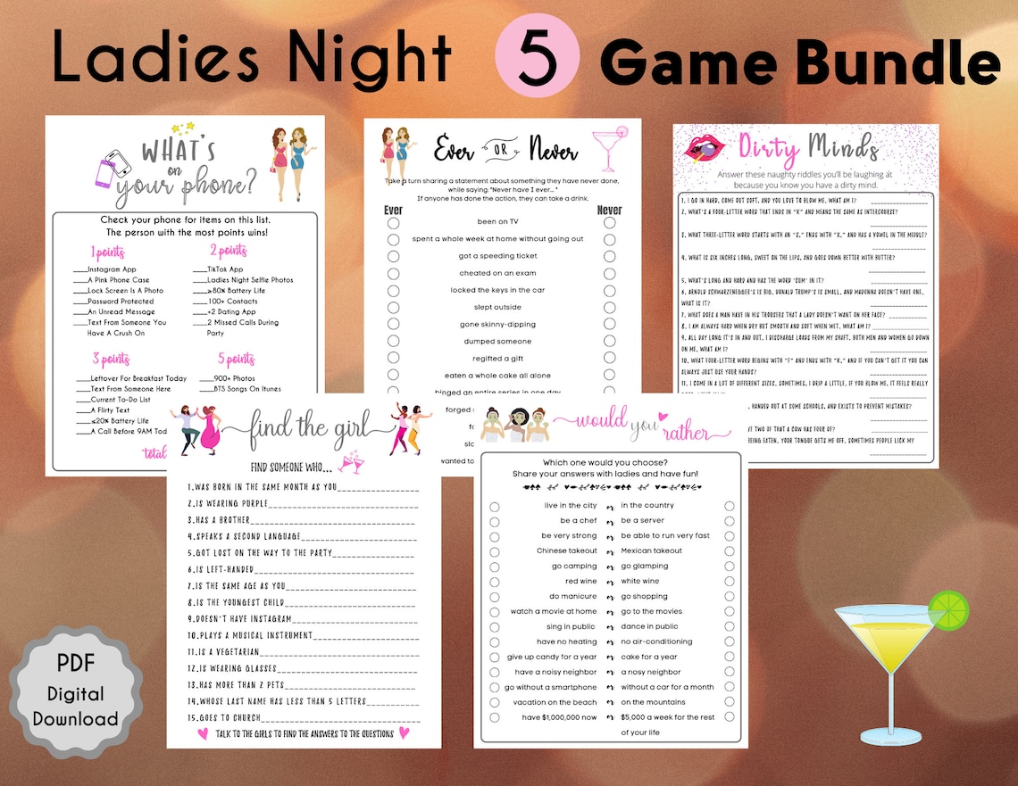 5 Ladies Night Game Bundle Fun Printable Ladies Party Games - Etsy