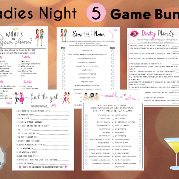 5 Ladies Night Game Bundle | Fun Printable Ladies Party Games | Fun Girls Night Out | Ladies Night | Games for Adult | Adult Birthday Game